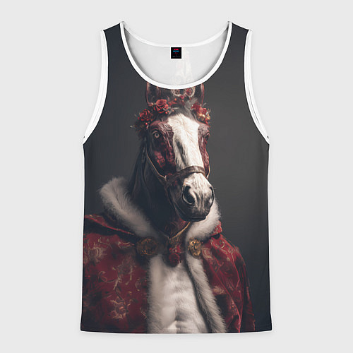 Мужская майка без рукавов Лошадь в новогоднем костюме / 3D-Белый – фото 1