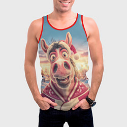 Майка-безрукавка мужская Счастливая новогодняя лошадь, цвет: 3D-красный — фото 2