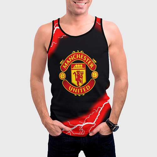 Мужская майка без рукавов Манчестер Юнайтед шторм молнии / 3D-Черный – фото 3