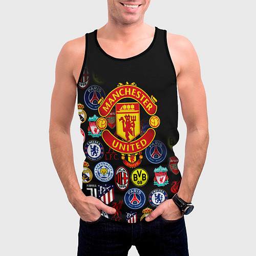 Мужская майка без рукавов Манчестер логотипы команд / 3D-Черный – фото 3