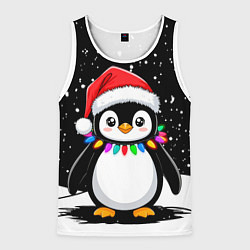 Майка-безрукавка мужская Пингвин в шапке Санты, цвет: 3D-белый
