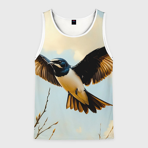 Мужская майка без рукавов Полёт ласточки / 3D-Белый – фото 1