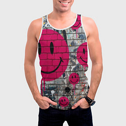 Майка-безрукавка мужская Розовые смайлы граффити, цвет: 3D-белый — фото 2