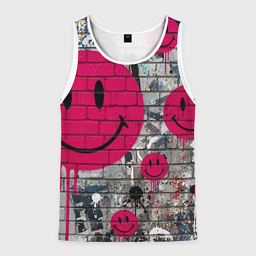 Мужская майка без рукавов Розовые смайлы граффити / 3D-Белый – фото 1
