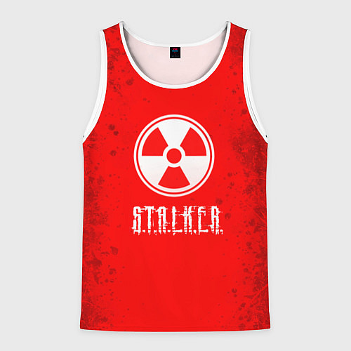 Мужская майка без рукавов Stalker - белое на красном / 3D-Белый – фото 1