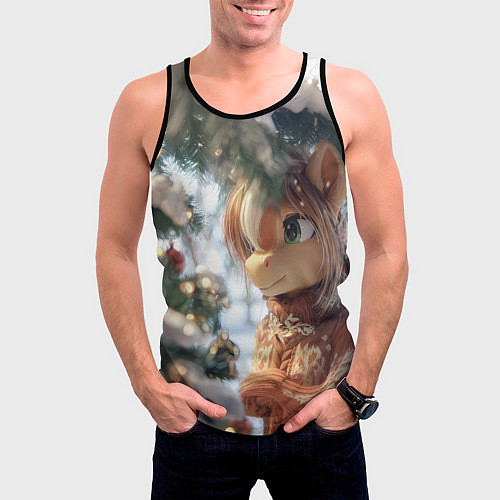 Мужская майка без рукавов Лошадка в свитере / 3D-Черный – фото 3