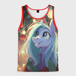 Майка-безрукавка мужская Лошадка любуется новогодними лампочками, цвет: 3D-красный