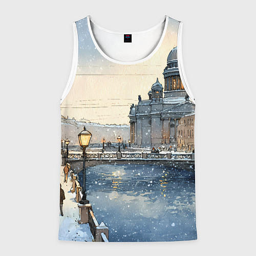 Мужская майка без рукавов Санкт-Петербург снежный день / 3D-Белый – фото 1