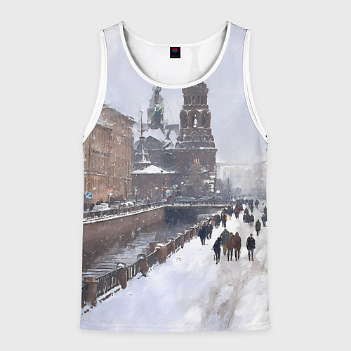 Мужская майка без рукавов Санкт-Петербург зима / 3D-Белый – фото 1