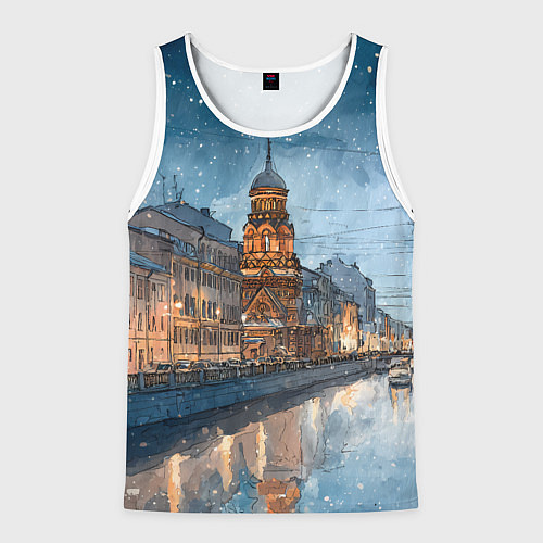 Мужская майка без рукавов Санкт-Петербург зимний город / 3D-Белый – фото 1