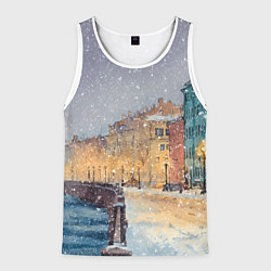 Майка-безрукавка мужская Санкт-Петербург - снегопад, цвет: 3D-белый