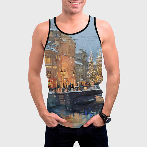 Мужская майка без рукавов Снежный вечер в Питере / 3D-Черный – фото 3