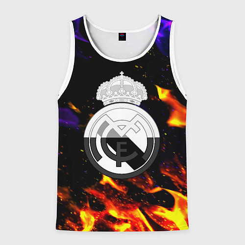 Мужская майка без рукавов Реал Мадрид огонь текстура / 3D-Белый – фото 1