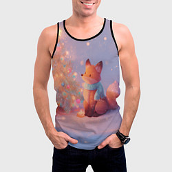 Майка-безрукавка мужская Лисичка Новый год, цвет: 3D-черный — фото 2