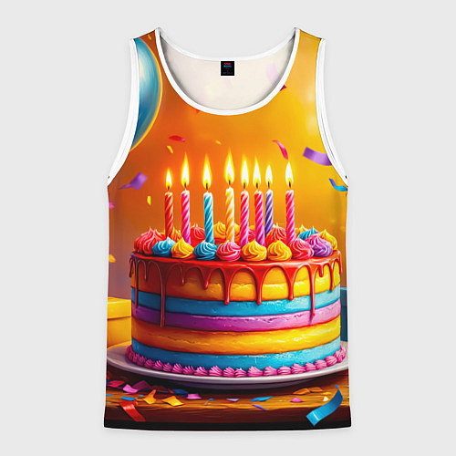 Мужская майка без рукавов Радуга праздничного торта / 3D-Белый – фото 1