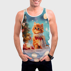Майка-безрукавка мужская Рыжий маленький новогодний котенок, цвет: 3D-белый — фото 2