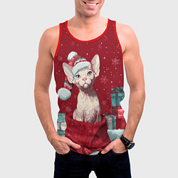Майка-безрукавка мужская Сфинкс новогодняя кошка, цвет: 3D-красный — фото 2