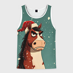 Мужская майка без рукавов Новогодняя лошадь на фоне снегопада