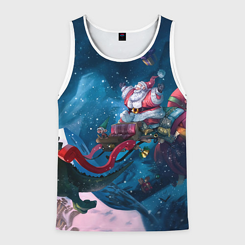 Мужская майка без рукавов Санта с динозавром / 3D-Белый – фото 1