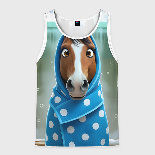 Мужская майка без рукавов Конь в полотенце / 3D-Белый – фото 1