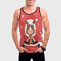 Майка-безрукавка мужская Новогодняя лошадка с подарком, цвет: 3D-черный — фото 2