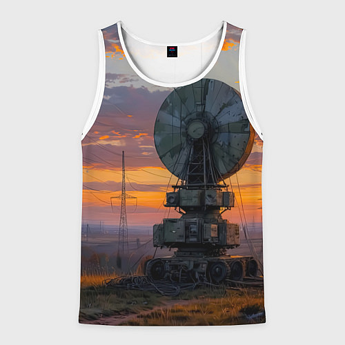 Мужская майка без рукавов Радиоэфир на закате / 3D-Белый – фото 1