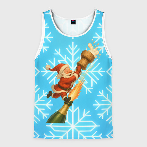 Мужская майка без рукавов Санта летит на пробке шампанского / 3D-Белый – фото 1