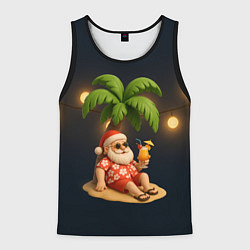 Мужская майка без рукавов Санта чиллит под пальмой