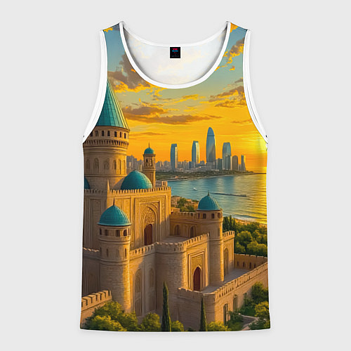 Мужская майка без рукавов Баку сплетение эпох на закате / 3D-Белый – фото 1