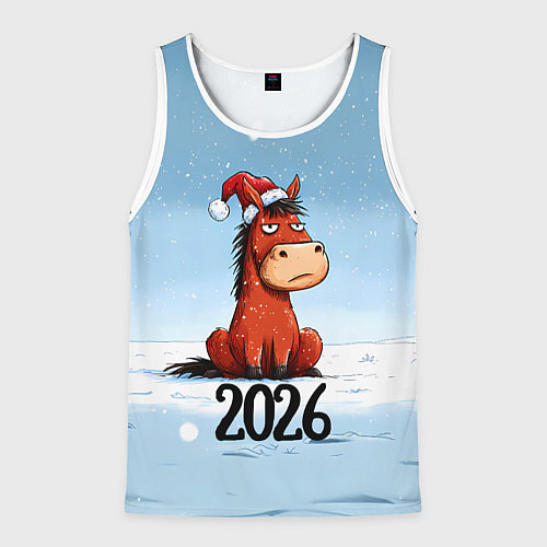 Мужская майка без рукавов Сердитая лошадка 2026 / 3D-Белый – фото 1