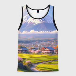 Майка-безрукавка мужская Сакура у подножия Фудзиямы, цвет: 3D-черный