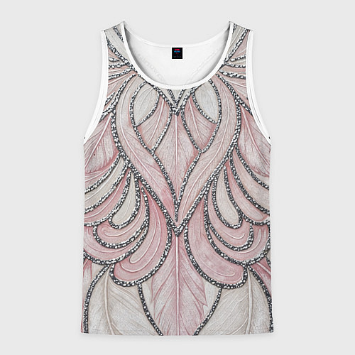 Мужская майка без рукавов Нежно розовый орнамент из перьев / 3D-Белый – фото 1