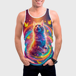 Майка-безрукавка мужская Игривый кот в неоновых всполохах, цвет: 3D-белый — фото 2