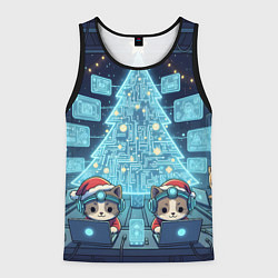 Мужская майка без рукавов Новогодние котики айтишники