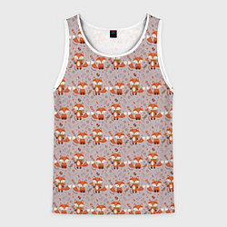 Мужская майка без рукавов Лиса с цветами и листьями паттерн