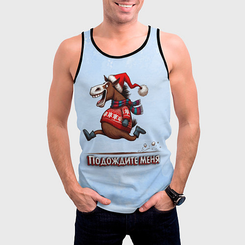 Мужская майка без рукавов Новогодний забег / 3D-Черный – фото 3