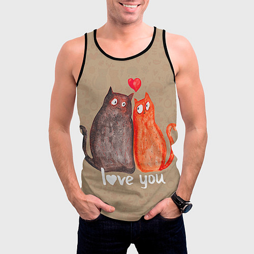 Мужская майка без рукавов Влюбленные котики / 3D-Черный – фото 3