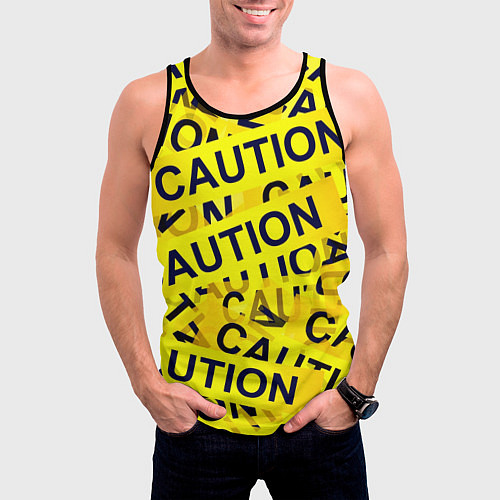 Мужская майка без рукавов Caution / 3D-Черный – фото 3