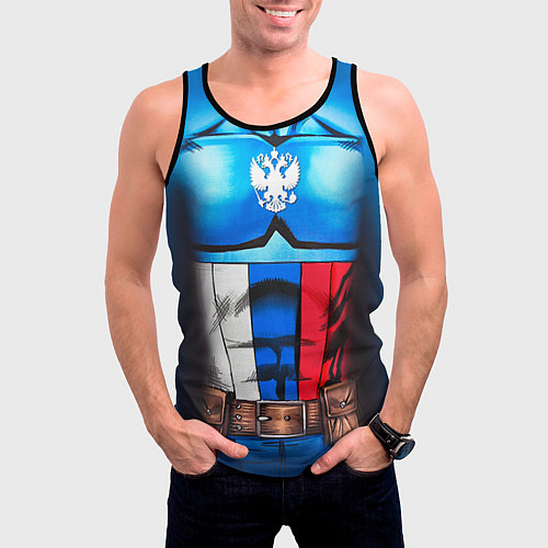 Мужская майка без рукавов Капитан Россия / 3D-Черный – фото 3