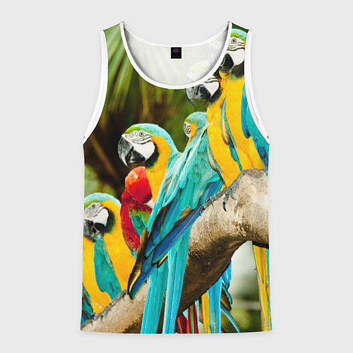 Мужская майка без рукавов Попугаи на ветке / 3D-Белый – фото 1