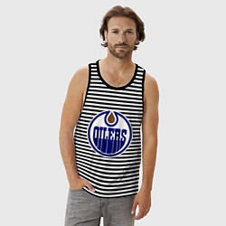 Майка мужская хлопок Edmonton Oilers, цвет: черная тельняшка — фото 2