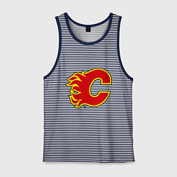 Майка мужская хлопок Calgary Flames, цвет: синяя тельняшка