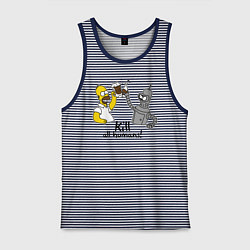 Майка мужская хлопок Kill all humans, цвет: синяя тельняшка