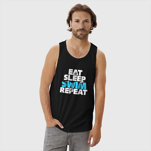 Мужская майка Eat sleep swim repeat / Черный – фото 3