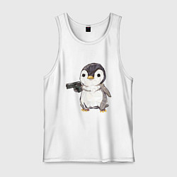Майка мужская хлопок Пингвин с пистолетом, цвет: белый