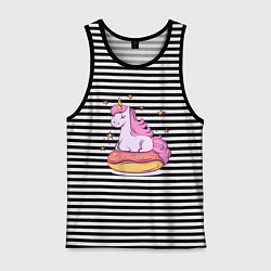 Майка мужская хлопок Единорог на пончике, цвет: черная тельняшка