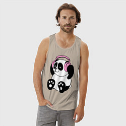 Майка мужская хлопок Panda in headphones панда в наушниках, цвет: миндальный — фото 2
