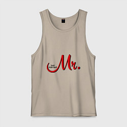Майка мужская хлопок Mr. Just married, цвет: миндальный