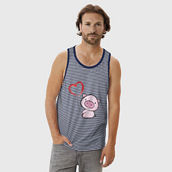 Майка мужская хлопок Pig Love, цвет: синяя тельняшка — фото 2