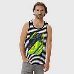 Майка мужская хлопок Чужой alien, цвет: черная тельняшка — фото 2